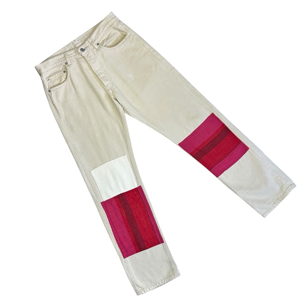 Ace&Jig x Levis 501 Jeans Reworked Patchwork Men Fits 32x32 White Red Cream Art